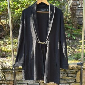 Saks Fifth Avenue Black Open-Front Cardigan with Gold-Tone Horsebit Closure